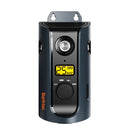 Single dark blue cylindrical Barktec device with top mounting bracket, yellow LCD, speaker and dial.